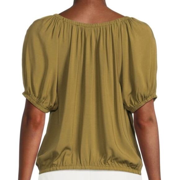 Bobeau Olive Green Puff Sleeve Peasant Top - Medium - Picture 2 of 7